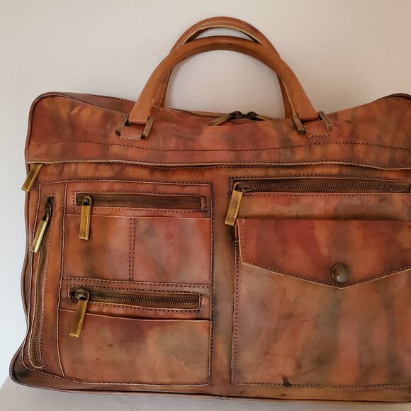 D&G leather briefcase laptop bag vintage painted dyed camo brown green gray blac - Picture 12 of 15
